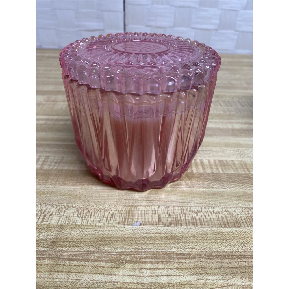 NEW Homework Pink Glass 14oz Candle LOTUS Flower scent 3 Wicks
